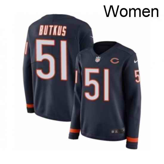Womens Nike Chicago Bears 51 Dick Butkus Limited Navy Blue Therma Long Sleeve NFL Jersey